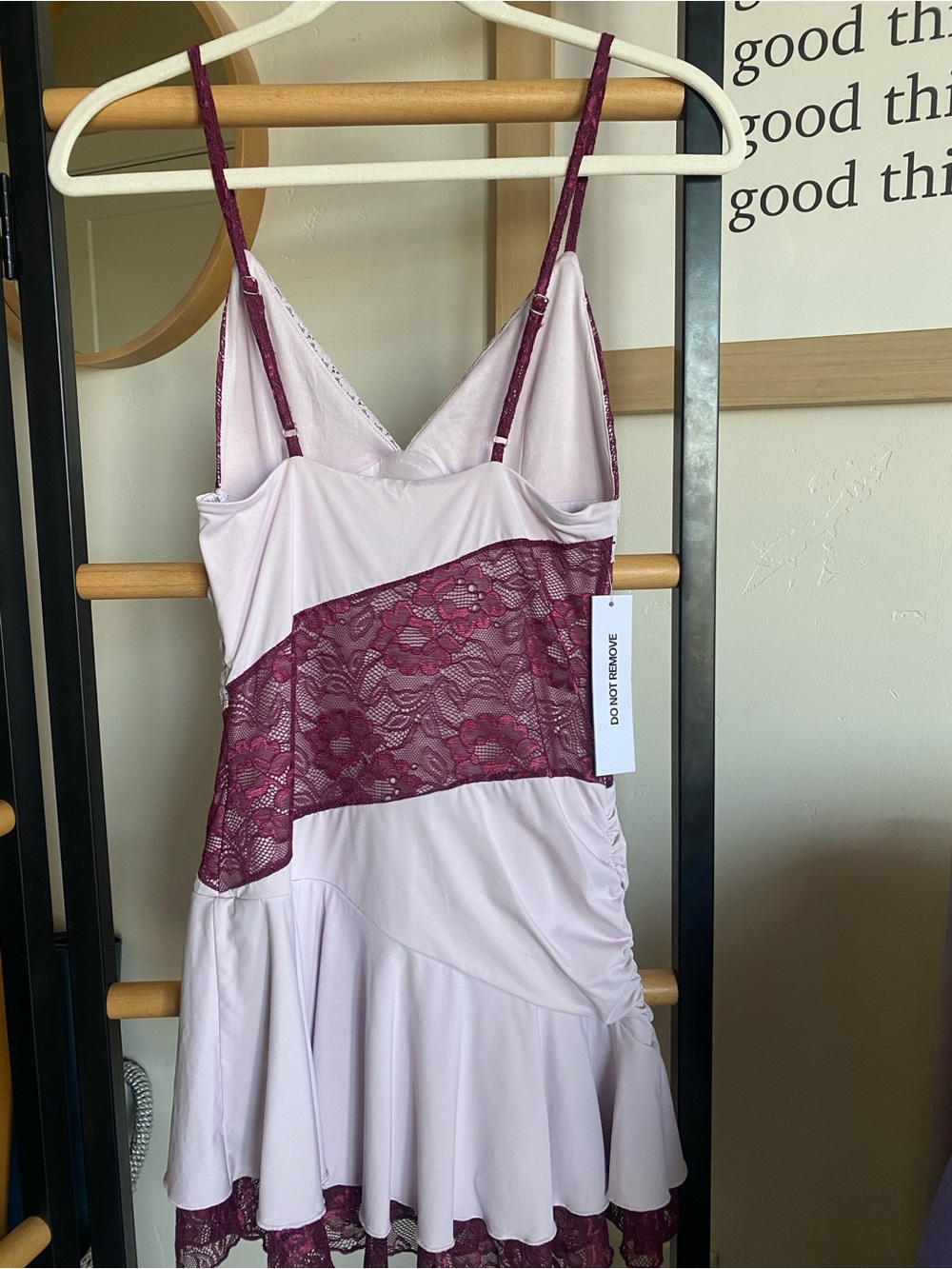 Princess Polly Dusty Rose and Wine Lace Slip Dress - Picture 2 of 7